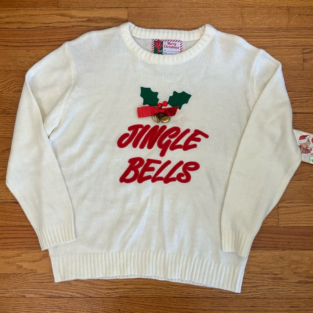 Great Christmas Sweater Women’s Large White (Ivory) Jingle Bells Holiday Top NWT - Picture 1 of 8